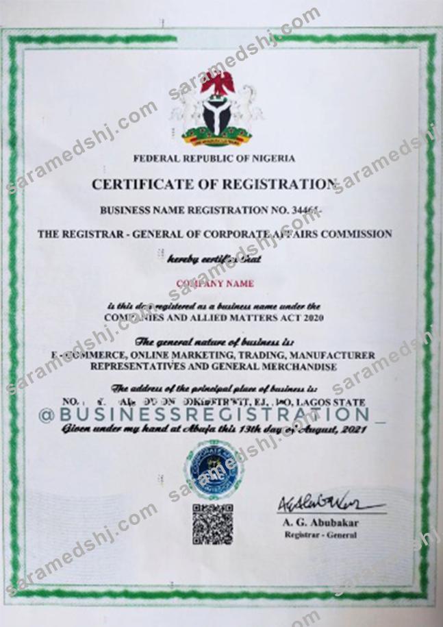 Nigeria Certificate of Registration